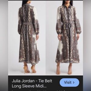 Julia Jordan Long Sleeve Patterned Dress - Black, Gray, Cream